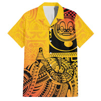 Marquesas Islands Family Matching Off Shoulder Short Dress and Hawaiian Shirt Marquesan Matatiki Fish Hook Patutiki LT14 Dad's Shirt - Short Sleeve Yellow - Polynesian Pride