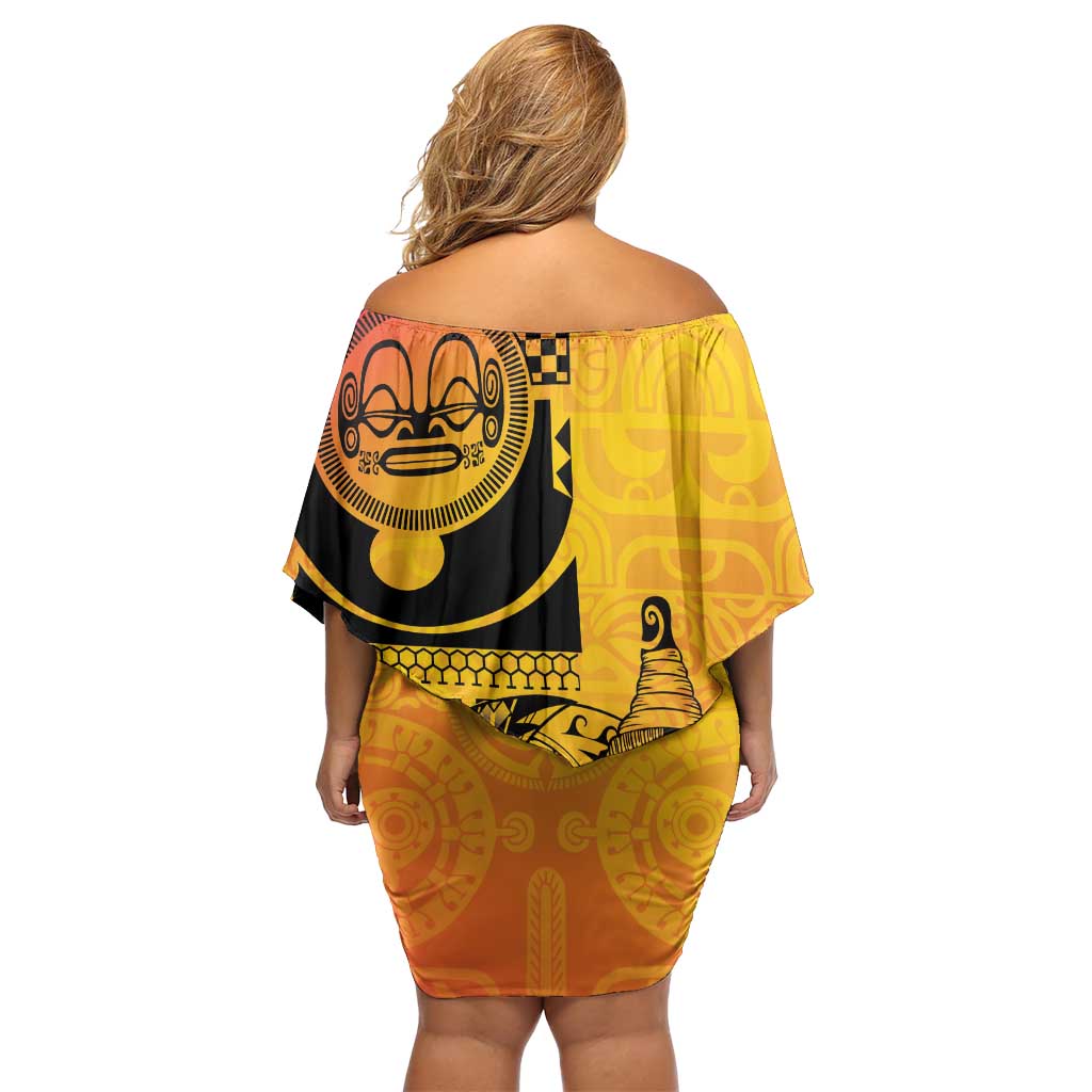 Marquesas Islands Family Matching Off Shoulder Short Dress and Hawaiian Shirt Marquesan Matatiki Fish Hook Patutiki LT14 - Polynesian Pride