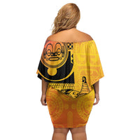 Marquesas Islands Family Matching Off Shoulder Short Dress and Hawaiian Shirt Marquesan Matatiki Fish Hook Patutiki LT14 - Polynesian Pride