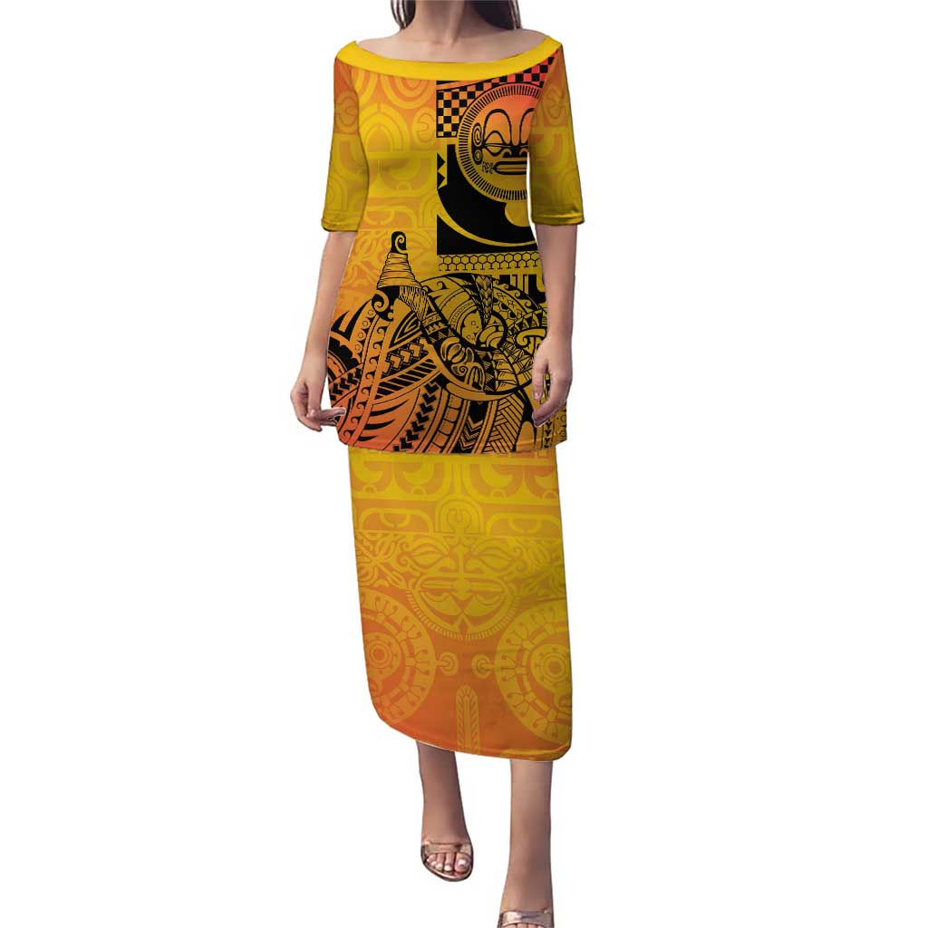 Marquesas Islands Family Matching Puletasi and Hawaiian Shirt Marquesan Matatiki Fish Hook Patutiki - Polynesian Pride