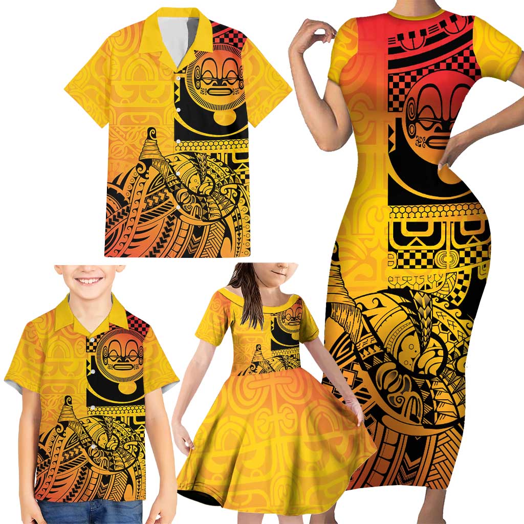 Marquesas Islands Family Matching Short Sleeve Bodycon Dress and Hawaiian Shirt Marquesan Matatiki Fish Hook Patutiki - Polynesian Pride