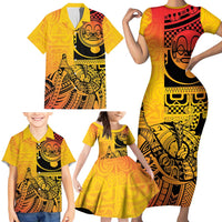 Marquesas Islands Family Matching Short Sleeve Bodycon Dress and Hawaiian Shirt Marquesan Matatiki Fish Hook Patutiki LT14 - Polynesian Pride