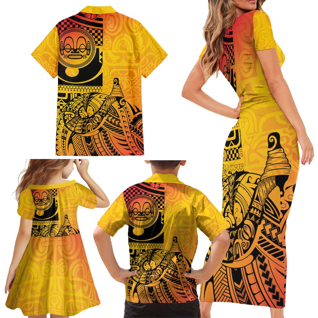 Marquesas Islands Family Matching Short Sleeve Bodycon Dress and Hawaiian Shirt Marquesan Matatiki Fish Hook Patutiki LT14 - Polynesian Pride
