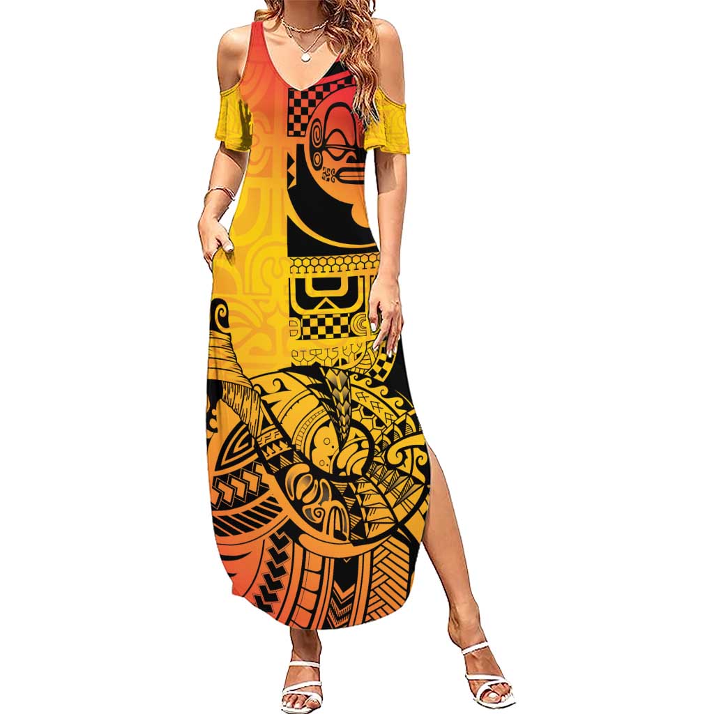 Marquesas Islands Family Matching Summer Maxi Dress and Hawaiian Shirt Marquesan Matatiki Fish Hook Patutiki - Polynesian Pride