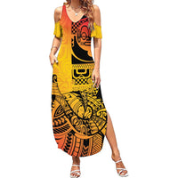 Marquesas Islands Family Matching Summer Maxi Dress and Hawaiian Shirt Marquesan Matatiki Fish Hook Patutiki - Polynesian Pride