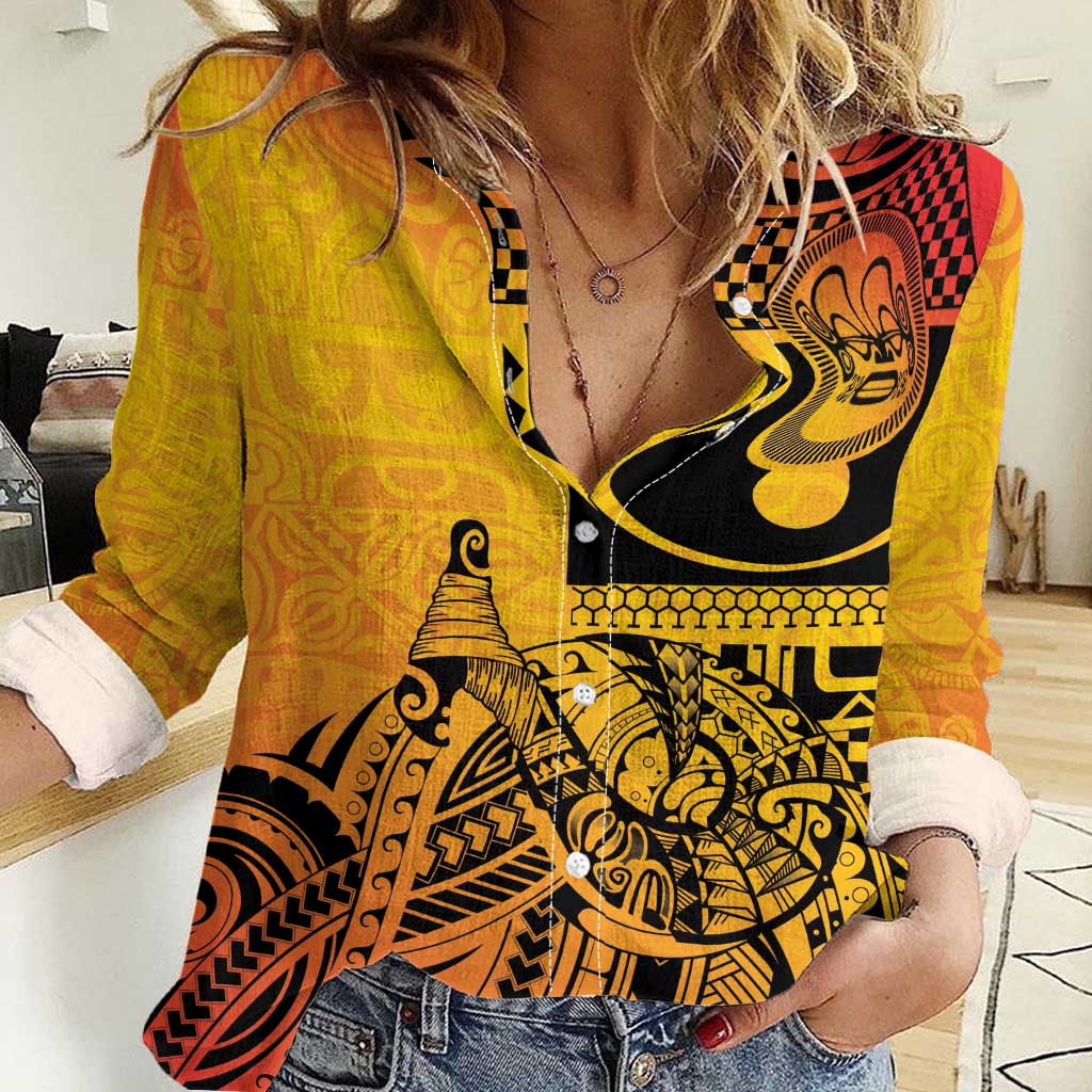 Marquesas Islands Women Casual Shirt Marquesan Matatiki Fish Hook Patutiki LT14 Female Yellow - Polynesian Pride