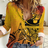 Marquesas Islands Women Casual Shirt Marquesan Matatiki Fish Hook Patutiki LT14 Female Yellow - Polynesian Pride