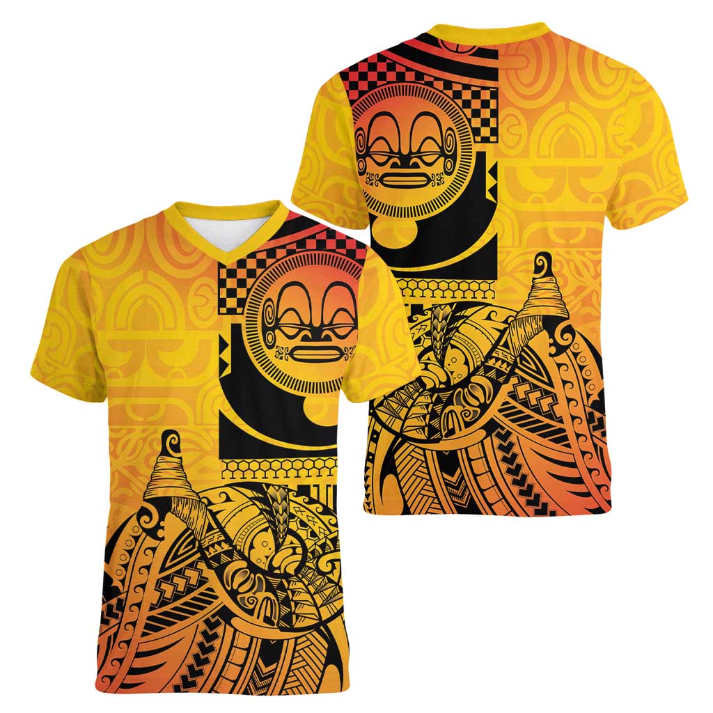 Marquesas Islands Women V-Neck T-Shirt Marquesan Matatiki Fish Hook Patutiki LT14 - Polynesian Pride