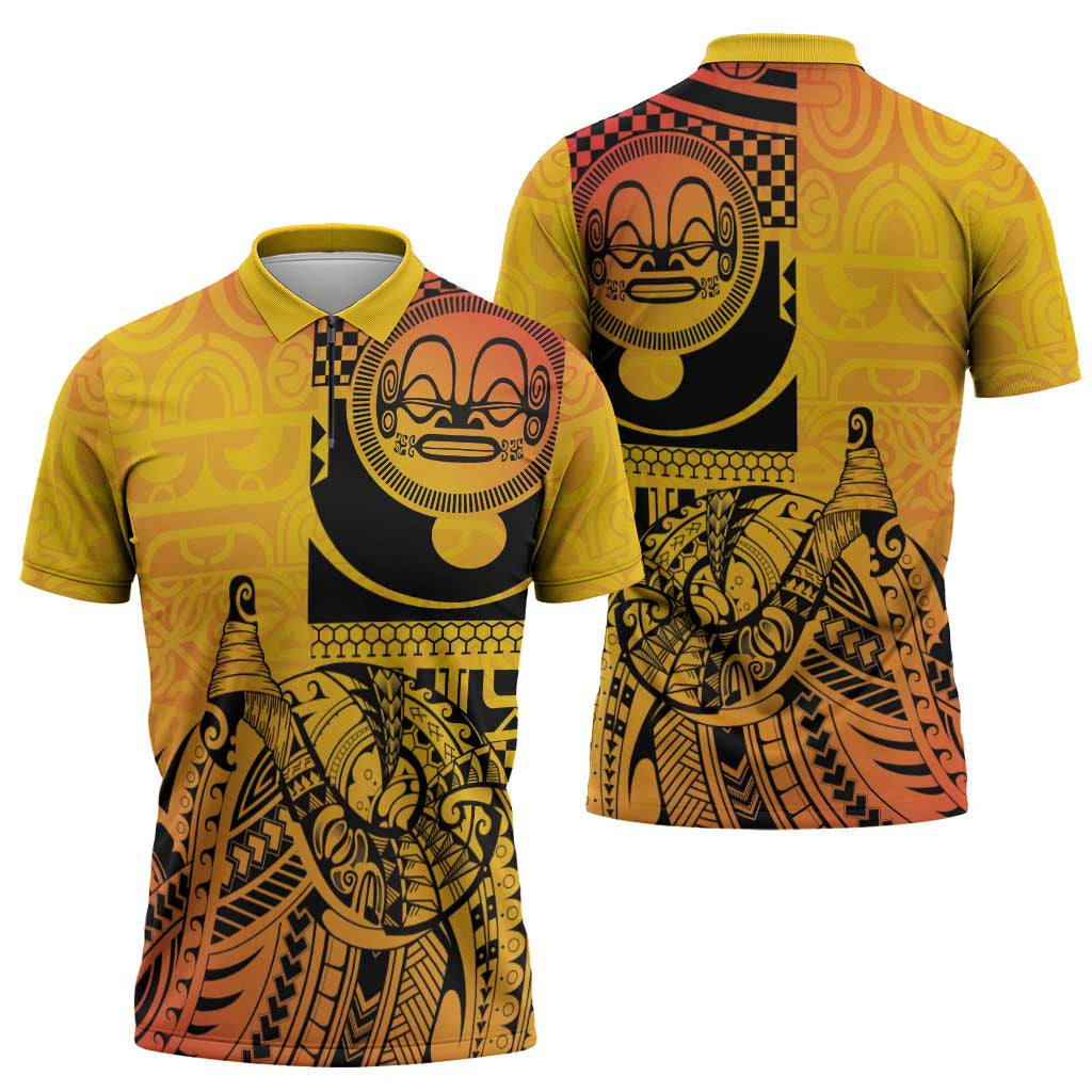 Marquesas Islands Zipper Polo Shirt Marquesan Matatiki Fish Hook Patutiki - Polynesian Pride