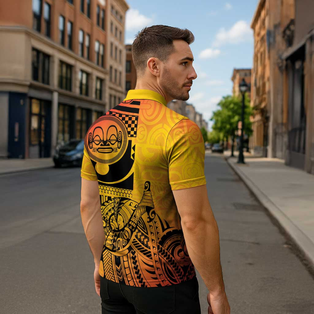 Marquesas Islands Zipper Polo Shirt Marquesan Matatiki Fish Hook Patutiki - Polynesian Pride