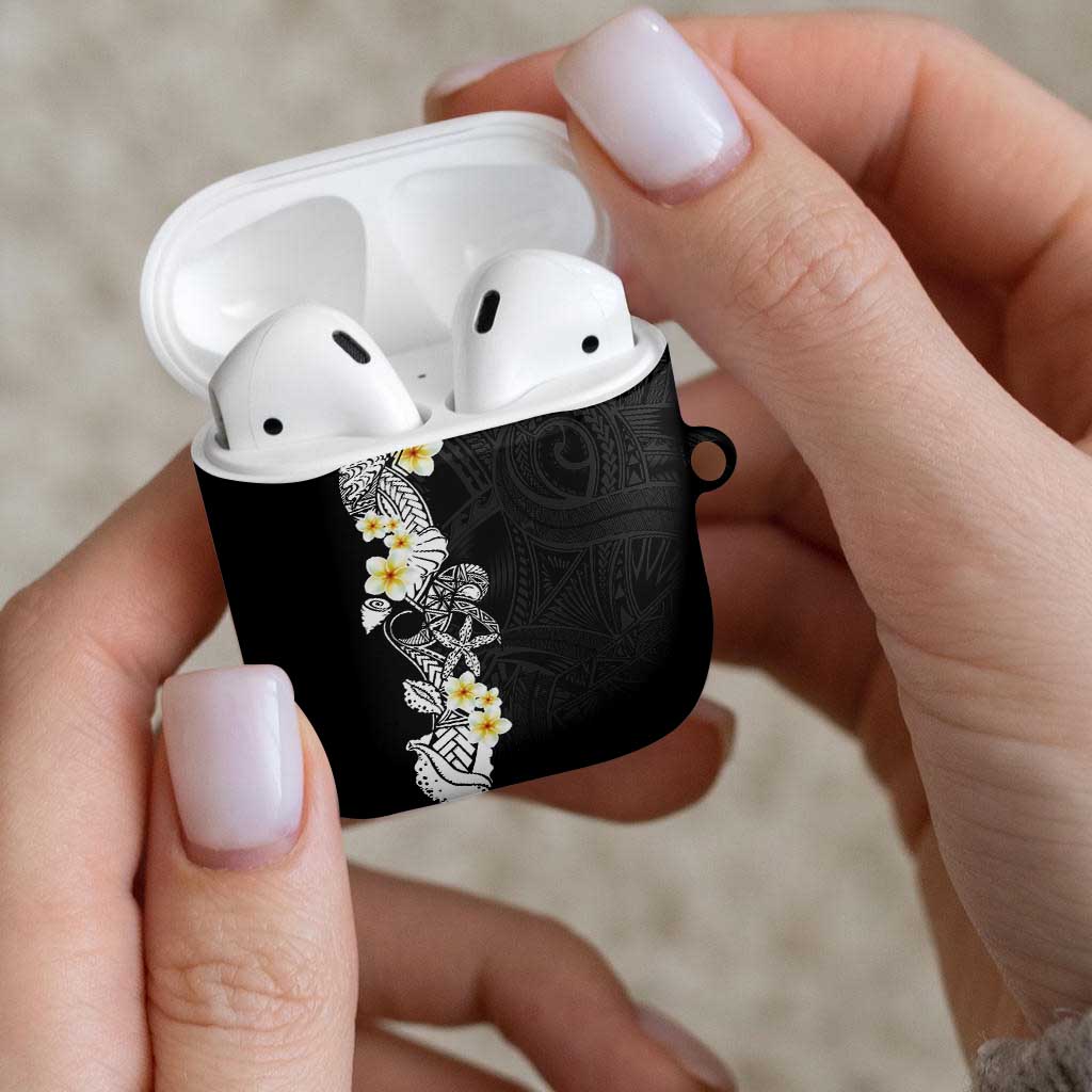 Black Samoa Tattoo AirPods Case Plumeria Samoan Ocean Tatau Pattern - Polynesian Pride