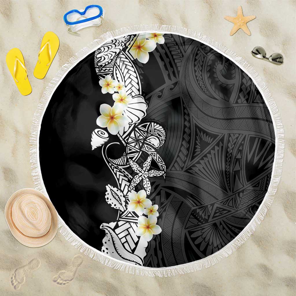 Black Samoa Tattoo Beach Blanket Plumeria Samoan Ocean Tatau Pattern - Polynesian Pride