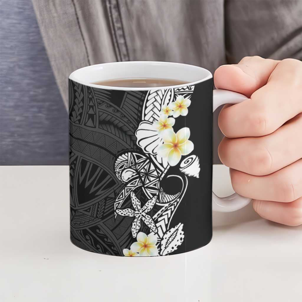 Black Samoa Tattoo Ceramic Mug Plumeria Samoan Ocean Tatau Pattern - Polynesian Pride