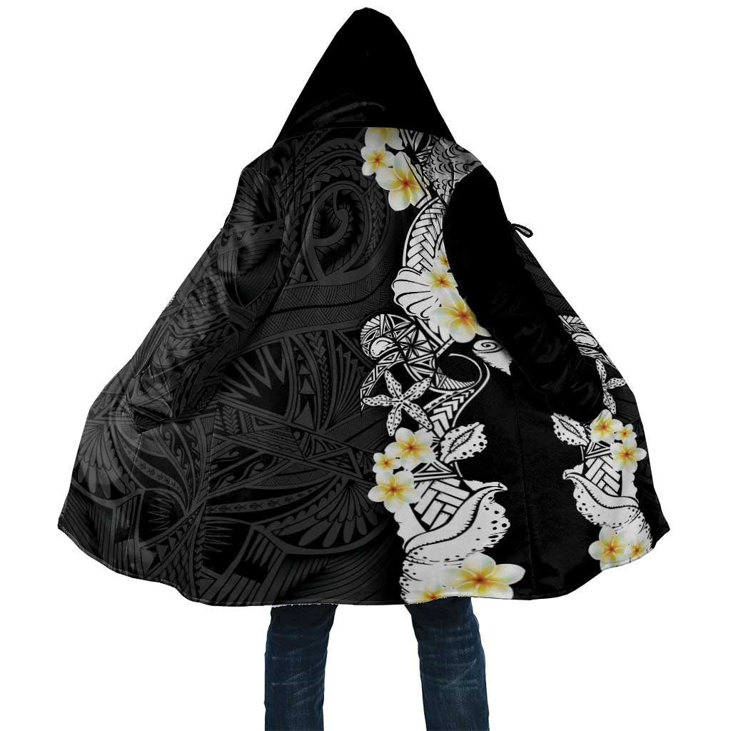 Black Samoa Tattoo Cloak Plumeria Samoan Ocean Tatau Pattern - Polynesian Pride