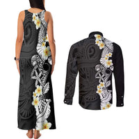 Black Samoa Tattoo Couples Matching Tank Maxi Dress and Long Sleeve Button Shirt Plumeria Samoan Ocean Tatau Pattern LT14 - Polynesian Pride