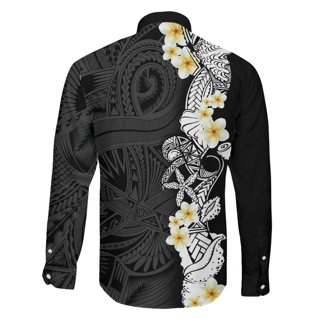 Black Samoa Tattoo Family Matching Off The Shoulder Long Sleeve Dress and Hawaiian Shirt Plumeria Samoan Ocean Tatau Pattern LT14 - Polynesian Pride