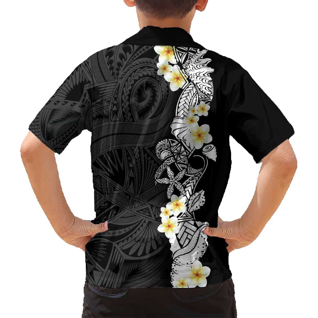 Black Samoa Tattoo Family Matching Puletasi and Hawaiian Shirt Plumeria Samoan Ocean Tatau Pattern - Polynesian Pride