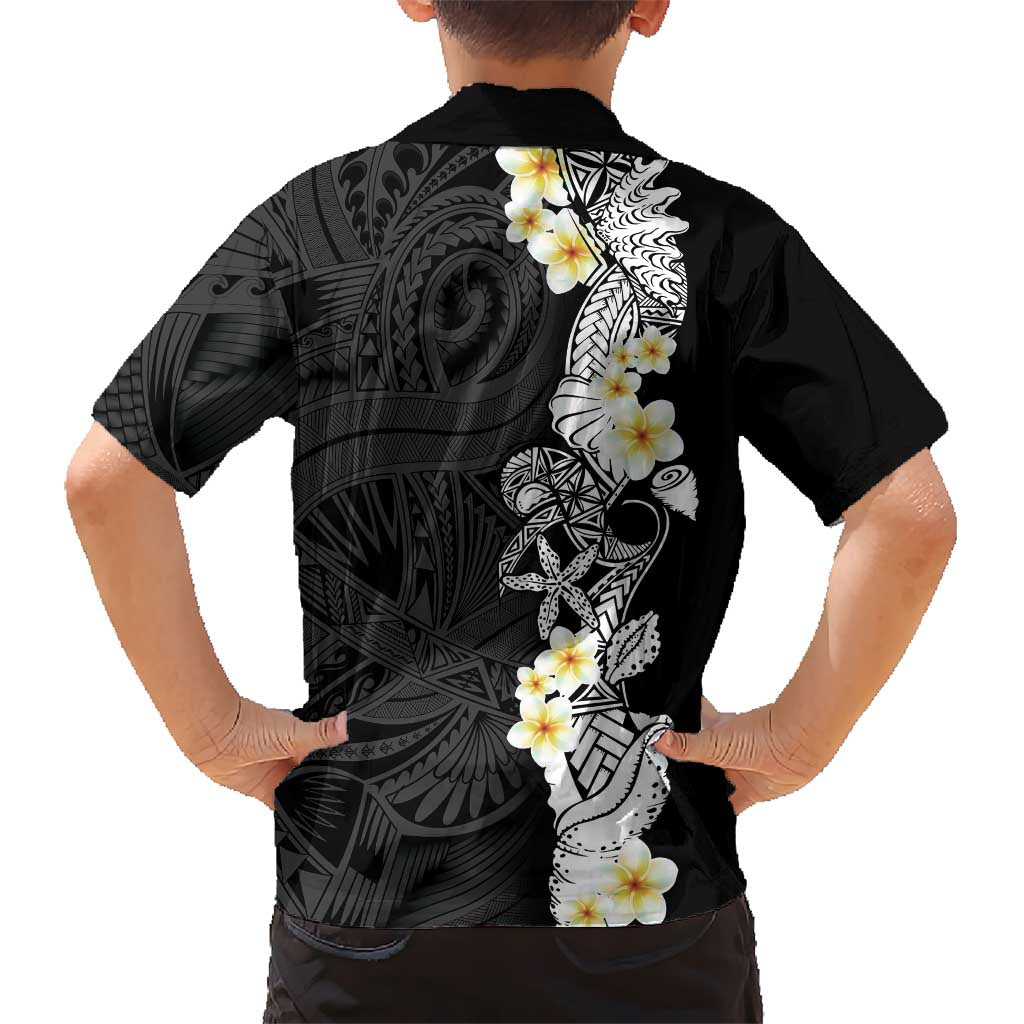 Black Samoa Tattoo Family Matching Short Sleeve Bodycon Dress and Hawaiian Shirt Plumeria Samoan Ocean Tatau Pattern LT14 - Polynesian Pride