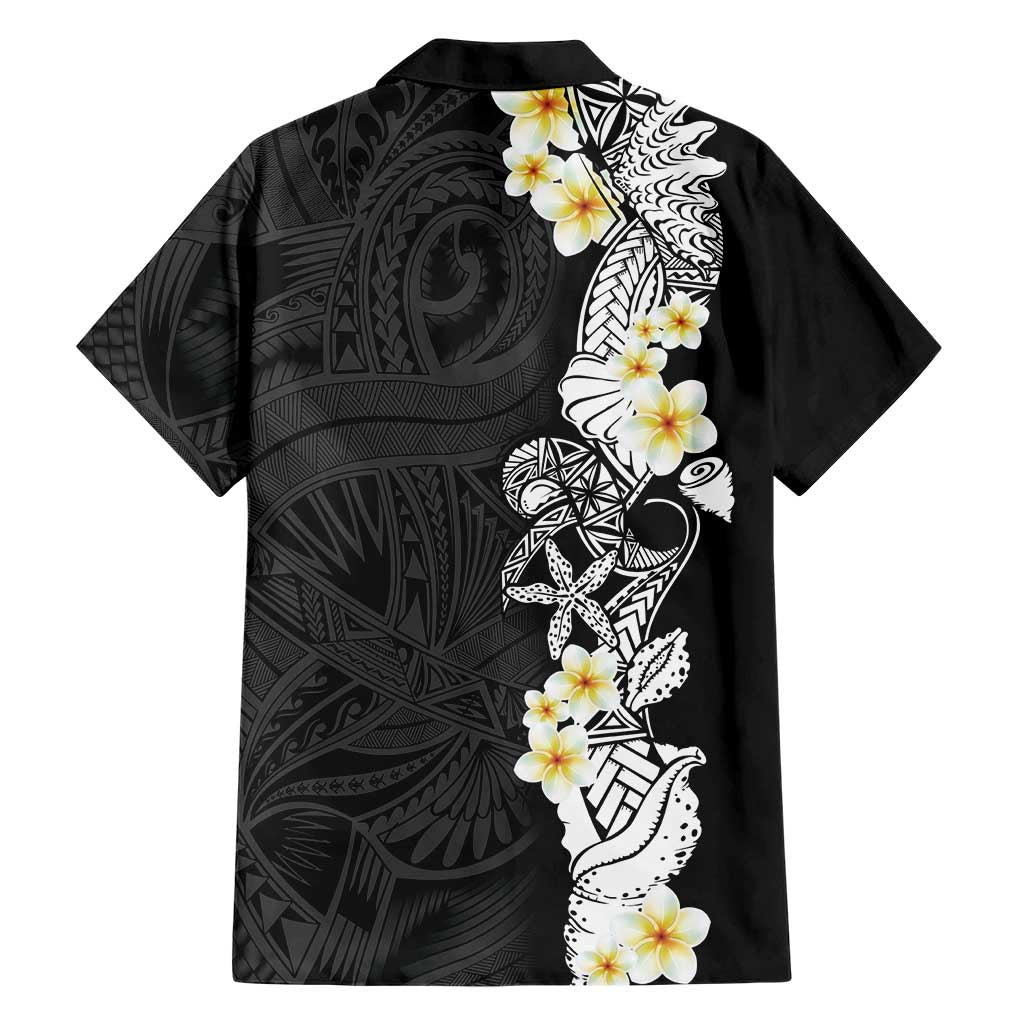 Black Samoa Tattoo Family Matching Short Sleeve Bodycon Dress and Hawaiian Shirt Plumeria Samoan Ocean Tatau Pattern LT14 - Polynesian Pride