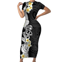Black Samoa Tattoo Family Matching Short Sleeve Bodycon Dress and Hawaiian Shirt Plumeria Samoan Ocean Tatau Pattern LT14 Mom's Dress Black - Polynesian Pride