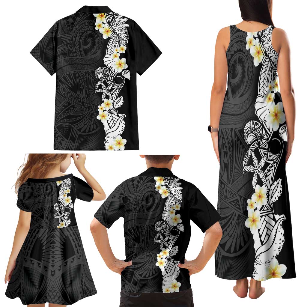 Black Samoa Tattoo Family Matching Tank Maxi Dress and Hawaiian Shirt Plumeria Samoan Ocean Tatau Pattern LT14 - Polynesian Pride