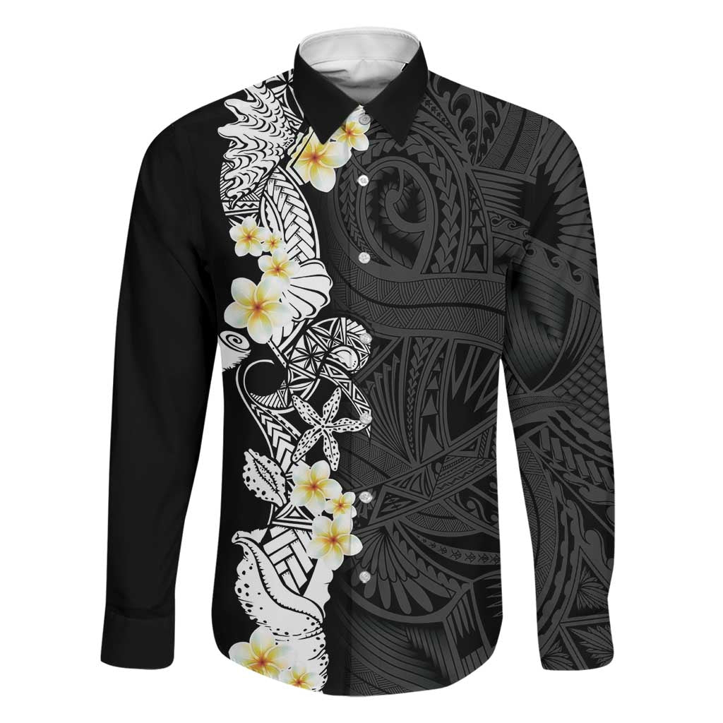 Black Samoa Tattoo Family Matching Tank Maxi Dress and Hawaiian Shirt Plumeria Samoan Ocean Tatau Pattern LT14 Dad's Shirt - Long Sleeve Black - Polynesian Pride