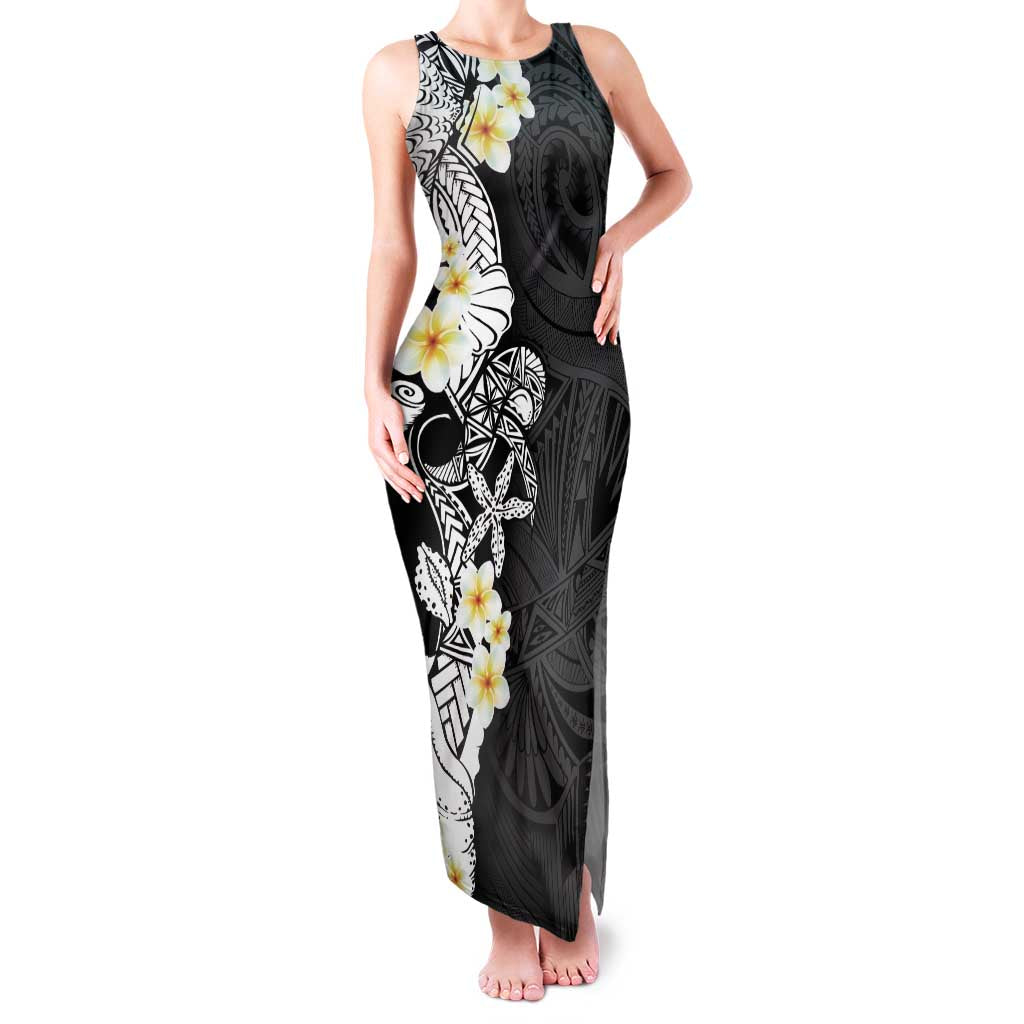 Black Samoa Tattoo Family Matching Tank Maxi Dress and Hawaiian Shirt Plumeria Samoan Ocean Tatau Pattern LT14 Mom's Dress Black - Polynesian Pride
