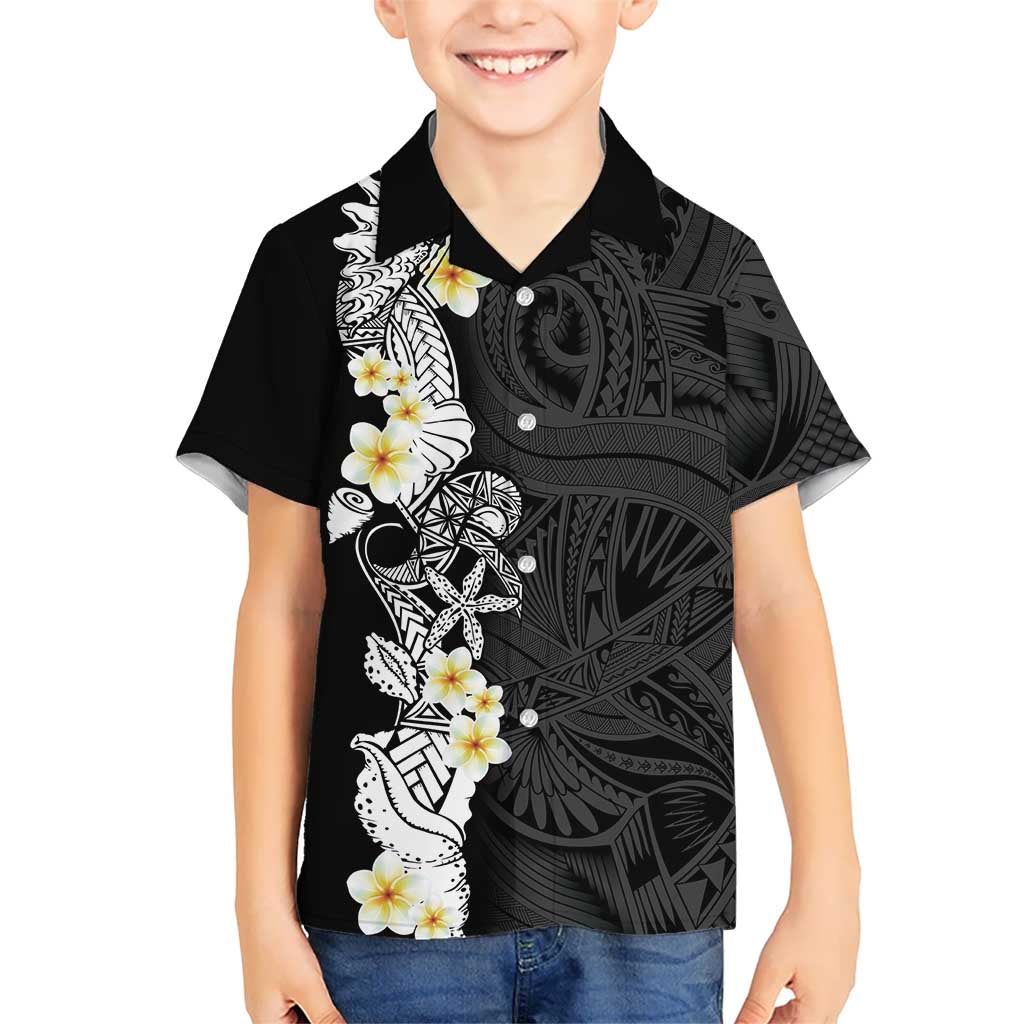 Black Samoa Tattoo Family Matching Tank Maxi Dress and Hawaiian Shirt Plumeria Samoan Ocean Tatau Pattern LT14 Son's Shirt Black - Polynesian Pride
