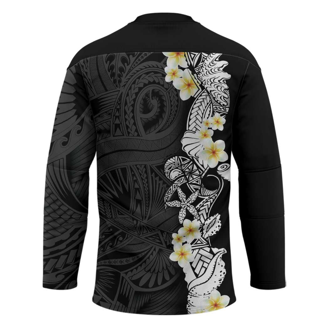 Black Samoa Tattoo Hockey Jersey Plumeria Samoan Ocean Tatau Pattern - Polynesian Pride
