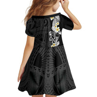 Black Samoa Tattoo Kid Short Sleeve Dress Plumeria Samoan Ocean Tatau Pattern - Polynesian Pride