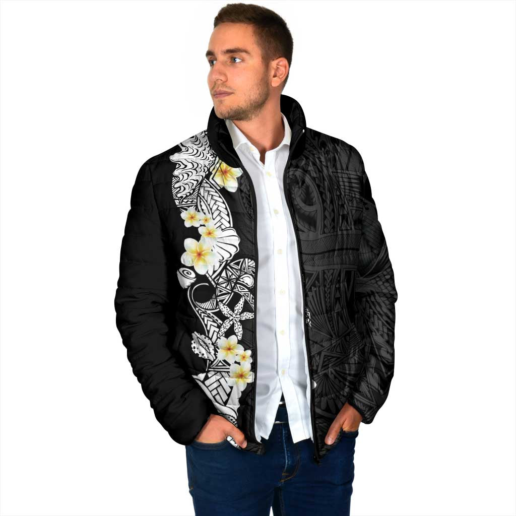 Black Samoa Tattoo Padded Jacket Plumeria Samoan Ocean Tatau Pattern - Polynesian Pride