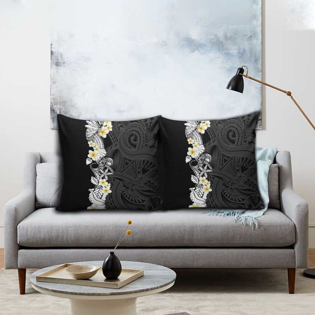 Black Samoa Tattoo Pillow Cover Plumeria Samoan Ocean Tatau Pattern - Polynesian Pride