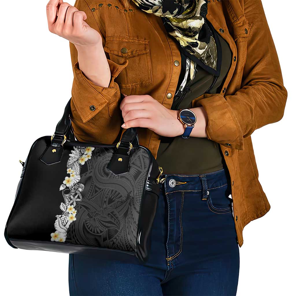 Black Samoa Tattoo Shoulder Handbag Plumeria Samoan Ocean Tatau Pattern - Polynesian Pride