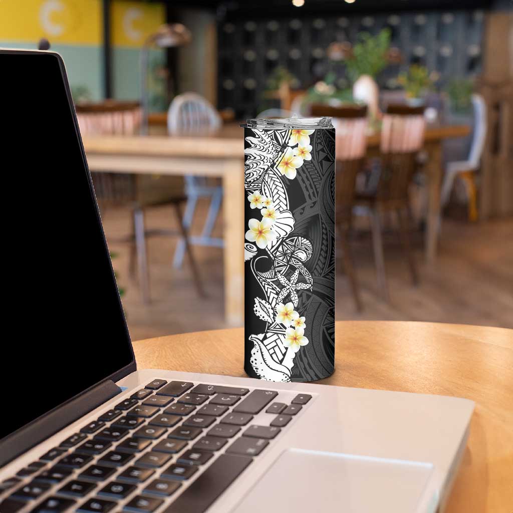 Black Samoa Tattoo Skinny Tumbler Plumeria Samoan Ocean Tatau Pattern - Polynesian Pride