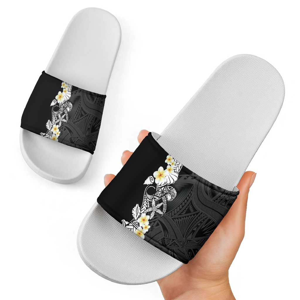 Black Samoa Tattoo Slide Sandals Plumeria Samoan Ocean Tatau Pattern - Polynesian Pride