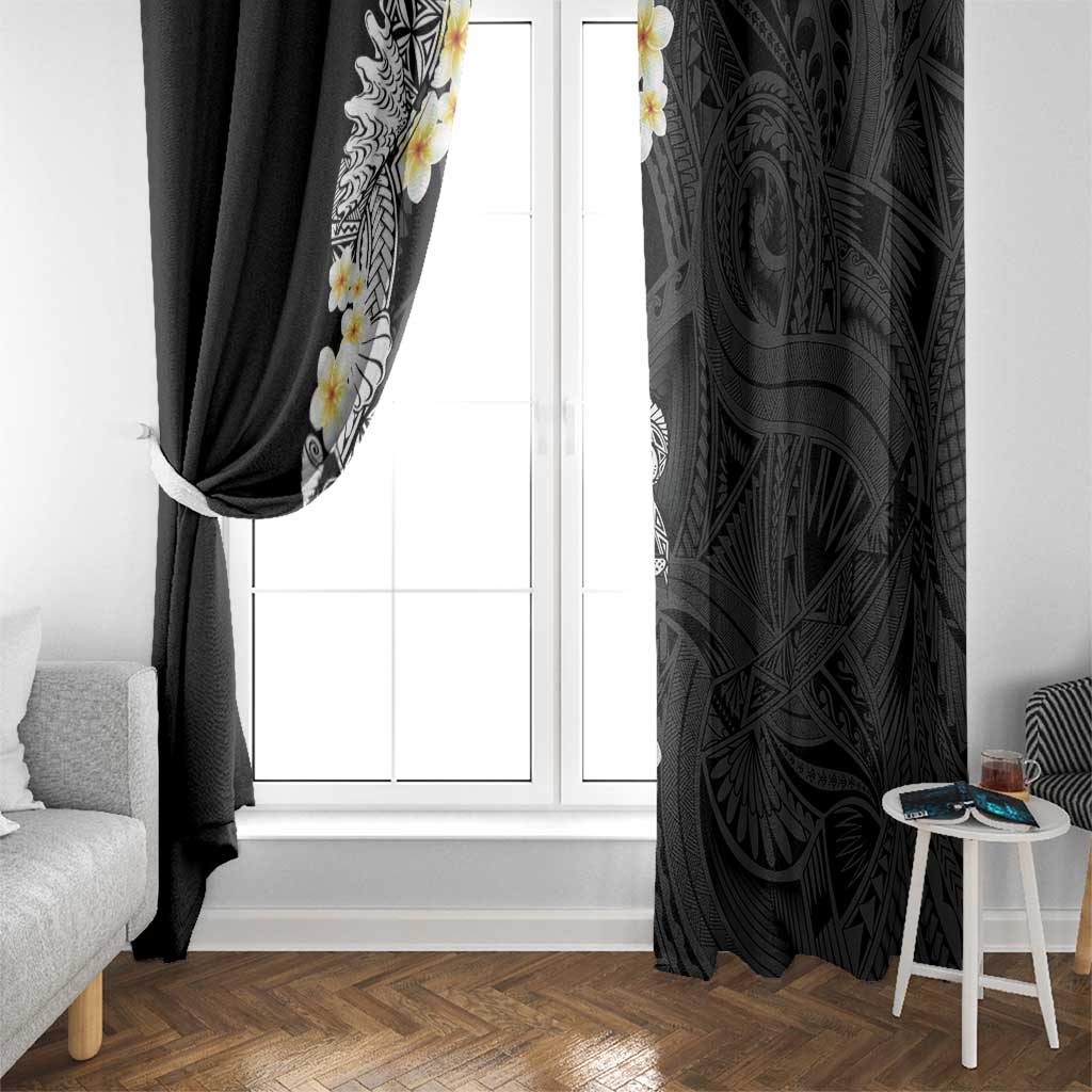 Black Samoa Tattoo Window Curtain Plumeria Samoan Ocean Tatau Pattern - Polynesian Pride