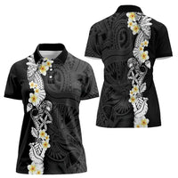 Black Samoa Tattoo Women Polo Shirt Plumeria Samoan Ocean Tatau Pattern - Polynesian Pride