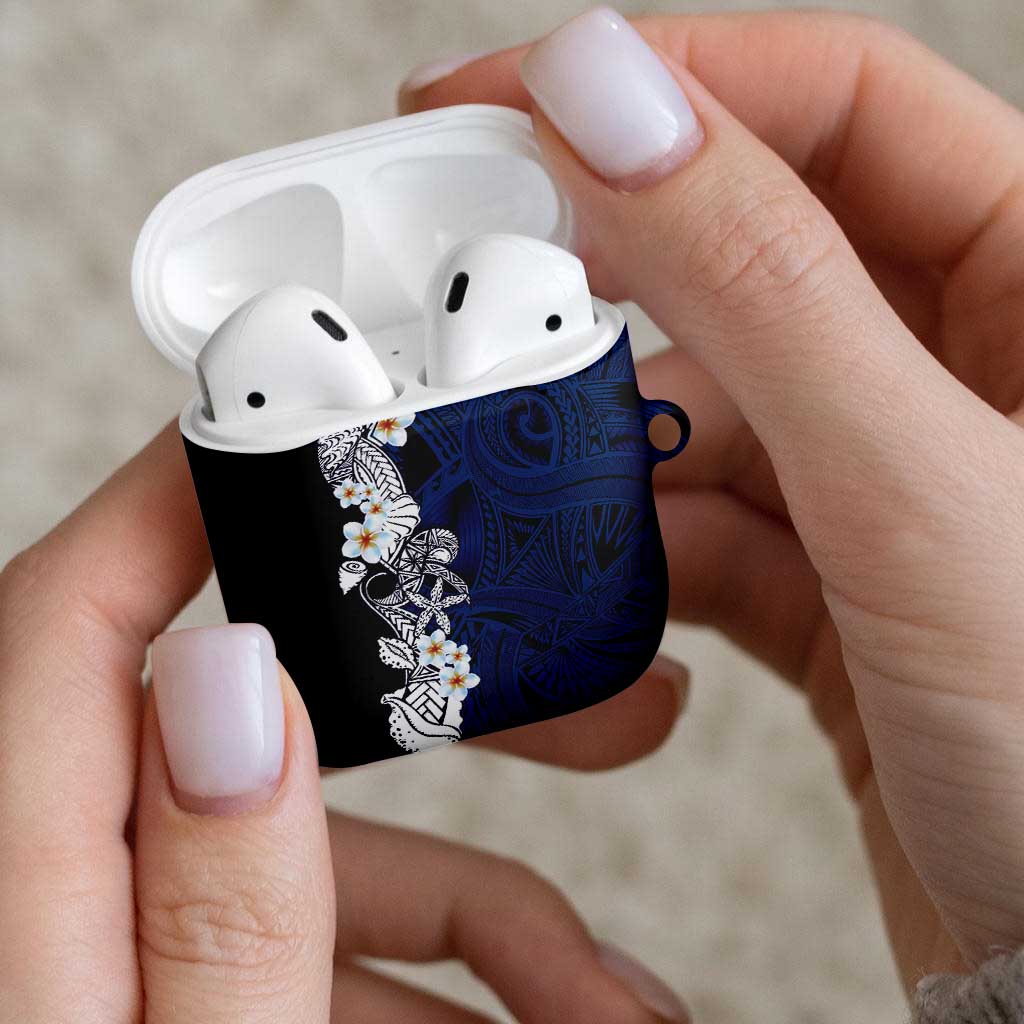 Blue Samoa Tattoo AirPods Case Plumeria Samoan Ocean Tatau Pattern - Polynesian Pride