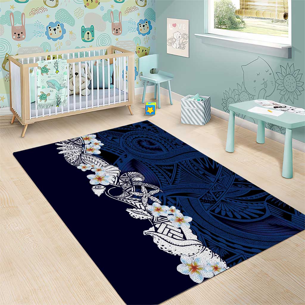 Blue Samoa Tattoo Area Rug Plumeria Samoan Ocean Tatau Pattern - Polynesian Pride