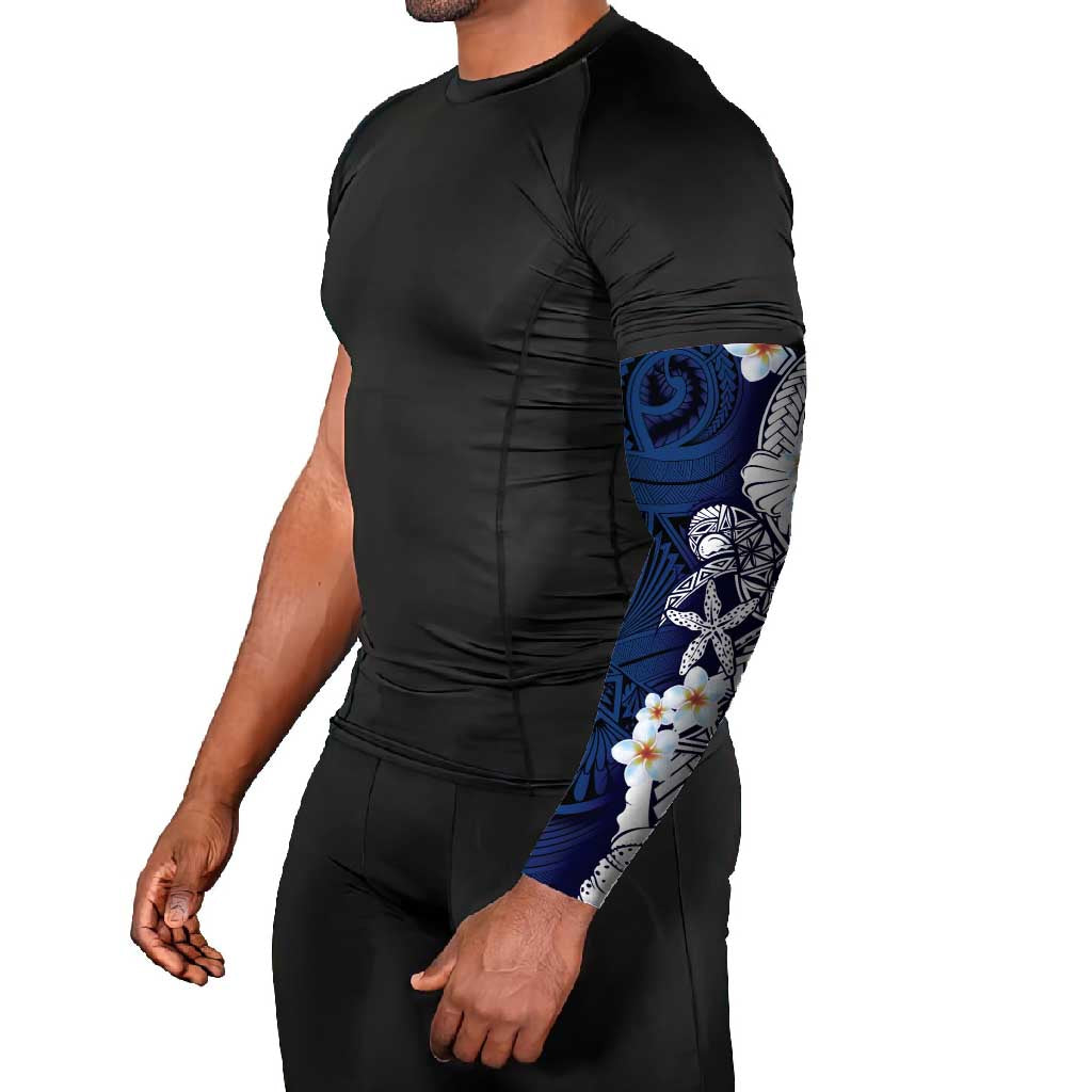 Blue Samoa Tattoo Arm Sleeves Plumeria Samoan Ocean Tatau Pattern - Polynesian Pride