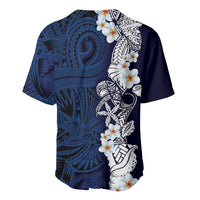 Blue Samoa Tattoo Baseball Jersey Plumeria Samoan Ocean Tatau Pattern - Polynesian Pride