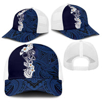 Blue Samoa Tattoo Baseball Net Cap Plumeria Samoan Ocean Tatau Pattern - Polynesian Pride