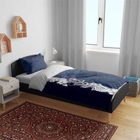 Blue Samoa Tattoo Bedding Set Plumeria Samoan Ocean Tatau Pattern - Polynesian Pride