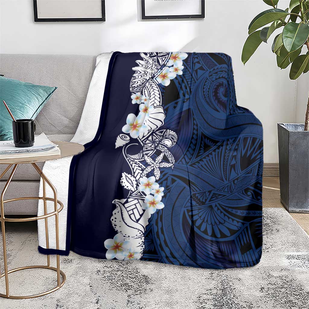 Blue Samoa Tattoo Blanket Plumeria Samoan Ocean Tatau Pattern - Polynesian Pride