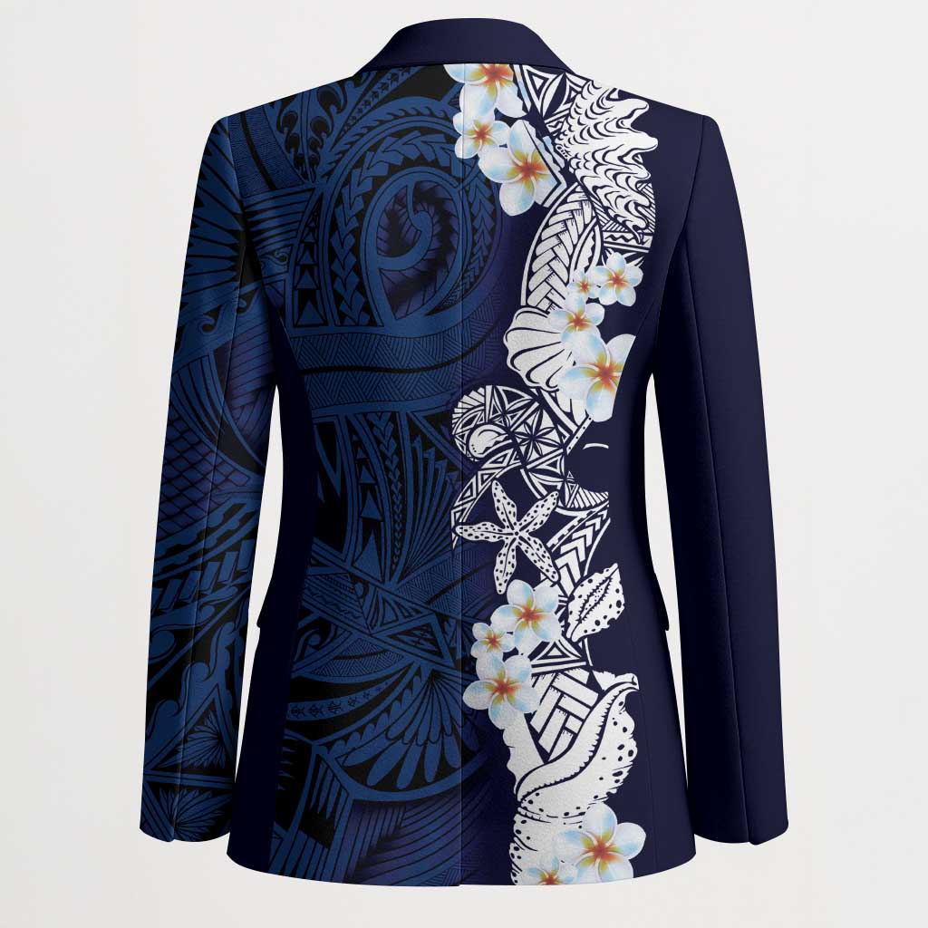 Blue Samoa Tattoo Blazer Plumeria Samoan Ocean Tatau Pattern - Polynesian Pride