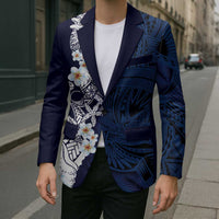 Blue Samoa Tattoo Blazer Plumeria Samoan Ocean Tatau Pattern - Polynesian Pride