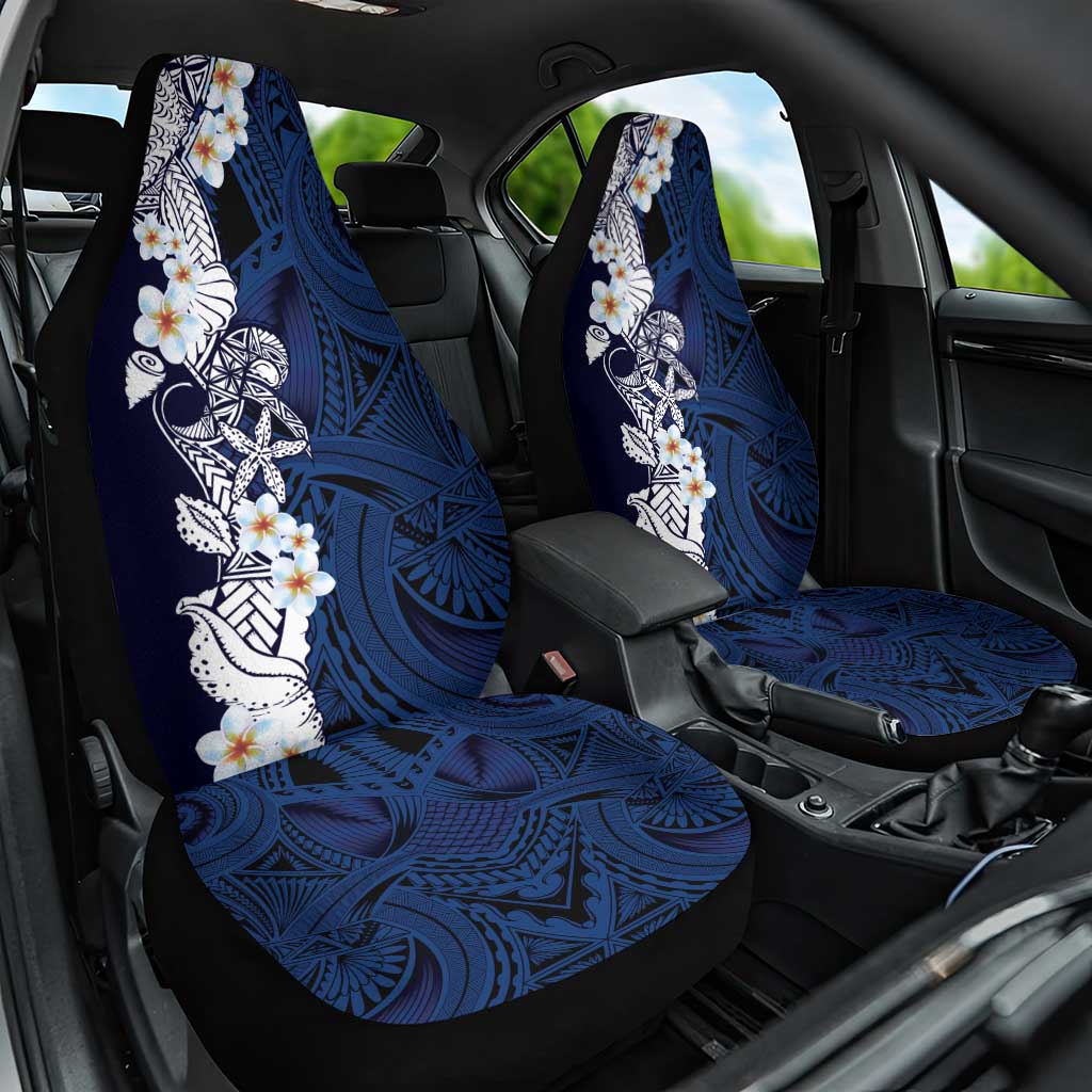 Blue Samoa Tattoo Car Seat Cover Plumeria Samoan Ocean Tatau Pattern - Polynesian Pride