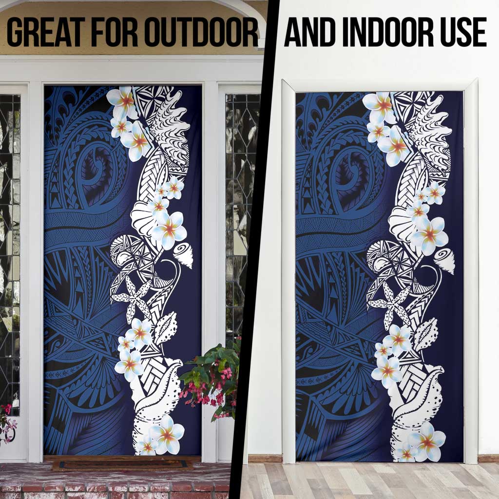 Blue Samoa Tattoo Door Cover Plumeria Samoan Ocean Tatau Pattern - Polynesian Pride