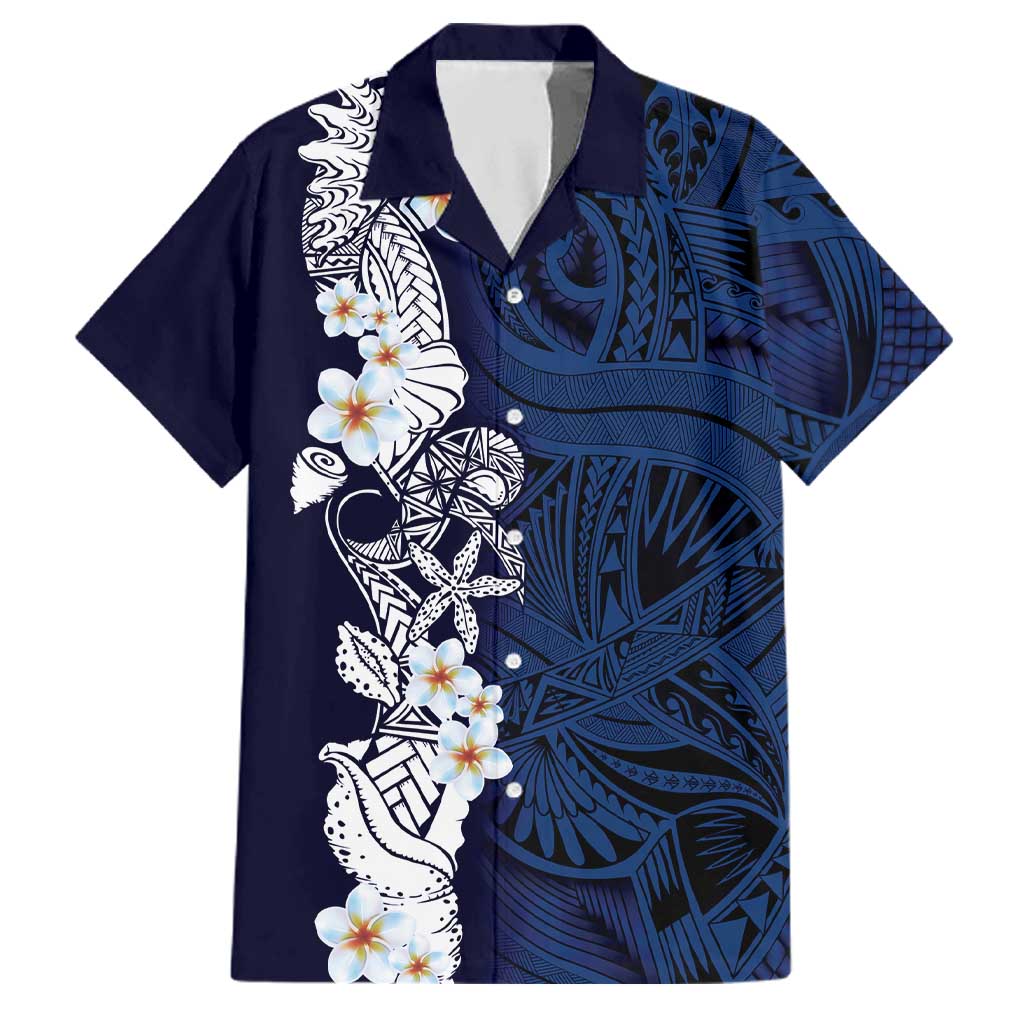 Blue Samoa Tattoo Family Matching Long Sleeve Bodycon Dress and Hawaiian Shirt Plumeria Samoan Ocean Tatau Pattern LT14 Dad's Shirt - Short Sleeve Blue - Polynesian Pride