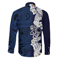 Blue Samoa Tattoo Family Matching Long Sleeve Bodycon Dress and Hawaiian Shirt Plumeria Samoan Ocean Tatau Pattern LT14 - Polynesian Pride